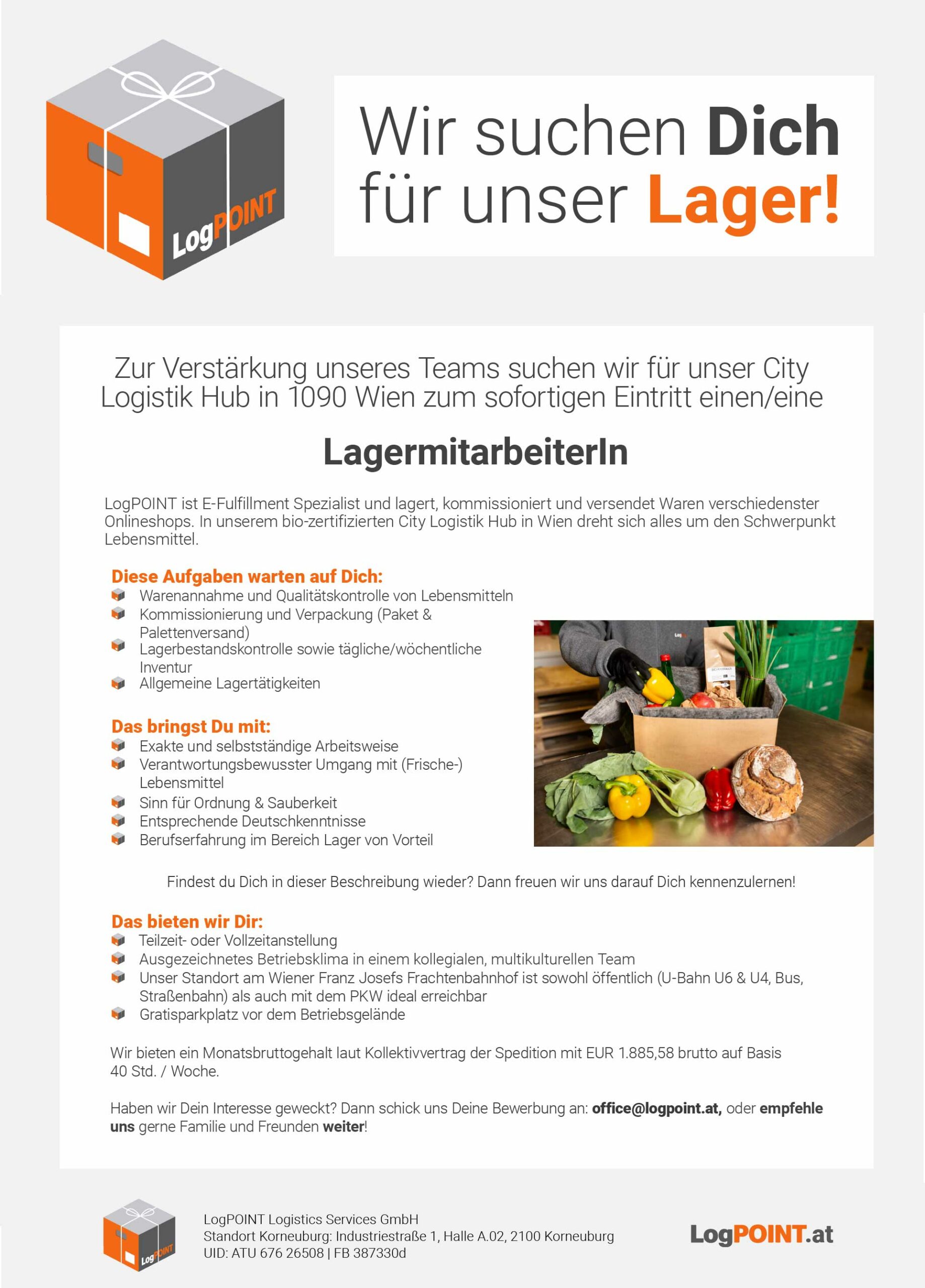 Stellenausschreibung Lagermitarbeiter*in City Logistik Hub Wien